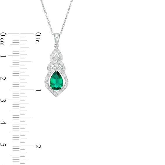 Pear-Shaped Lab-Created Emerald and White Sapphire Interwoven Drop Pendant in Sterling Silver