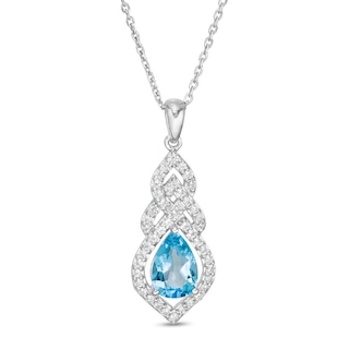 Pear-Shaped Lab-Created Blue Quartz and Lab-Created White Sapphire Interwoven Drop Pendant in Sterling Silver