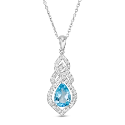 Pear-Shaped Lab-Created Blue Quartz and Lab-Created White Sapphire Interwoven Drop Pendant in Sterling Silver