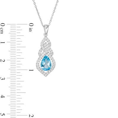 Pear-Shaped Lab-Created Blue Quartz and Lab-Created White Sapphire Interwoven Drop Pendant in Sterling Silver