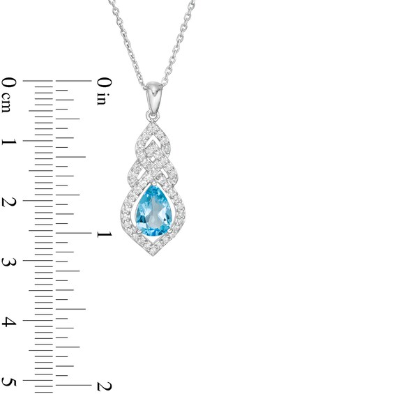 Pear-Shaped Lab-Created Blue Quartz and Lab-Created White Sapphire Interwoven Drop Pendant in Sterling Silver