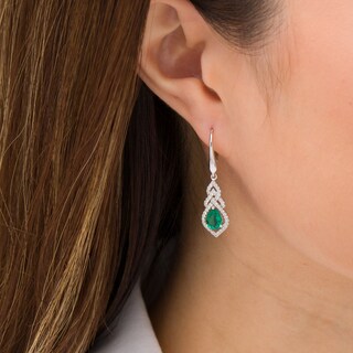 Pear-Shaped Lab-Created Emerald and White Sapphire Interwoven Drop Earrings in Sterling Silver