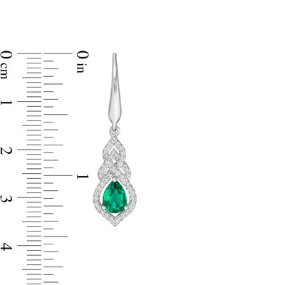 Pear-Shaped Lab-Created Emerald and White Sapphire Interwoven Drop Earrings in Sterling Silver