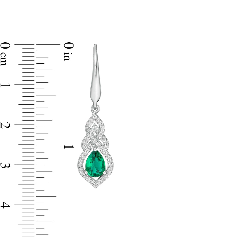 Pear-Shaped Lab-Created Emerald and White Sapphire Interwoven Drop Earrings in Sterling Silver