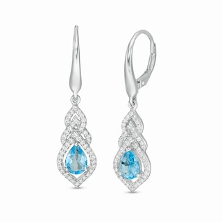 Pear-Shaped Lab-Created Blue Quartz and White Sapphire Interwoven Drop Earrings in Sterling Silver