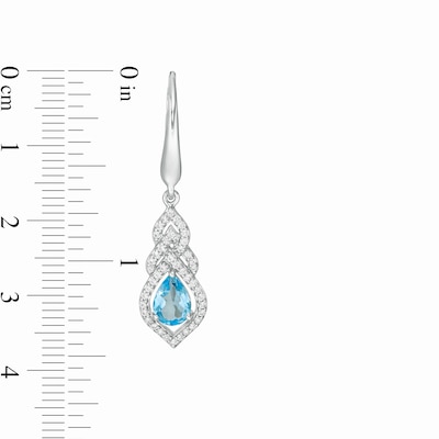 Pear-Shaped Lab-Created Blue Quartz and White Sapphire Interwoven Drop Earrings in Sterling Silver