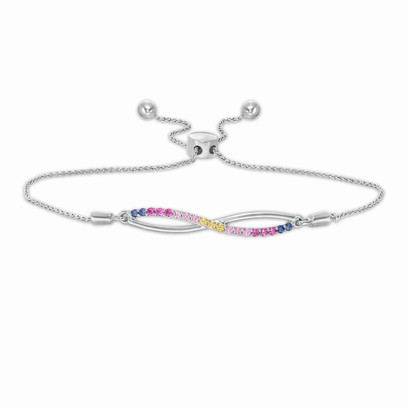 Lab-Created Multi-Colour Sapphire Infinity Bolo Bracelet in Sterling Silver - 9.5"