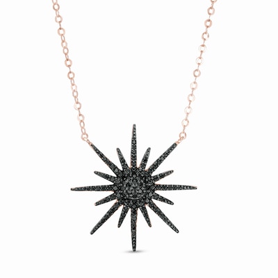 Black Spinel Sunburst Necklace in Sterling Silver with 18K Rose Gold Plate