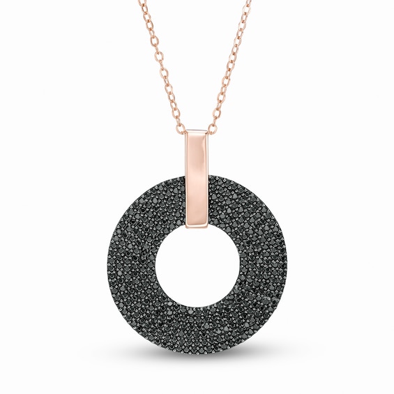 Black Spinel Multi-Row Circle Drop Pendant in Sterling Silver with 18K Rose Gold Plate