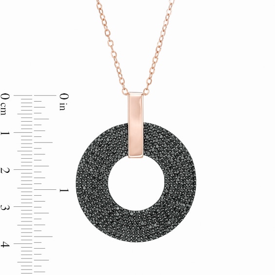 Black Spinel Multi-Row Circle Drop Pendant in Sterling Silver with 18K Rose Gold Plate