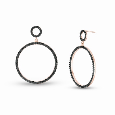 Black Spinel Double Circle Drop Earrings in Sterling Silver with 18K Rose Gold Plate