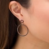 Thumbnail Image 2 of Black Spinel Double Circle Drop Earrings in Sterling Silver with 18K Rose Gold Plate