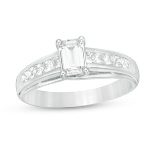 1.20 CT. T.W. Emerald-Cut and Princess-Cut Diamond Engagement Ring in 14K White Gold