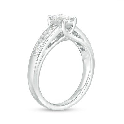 1.20 CT. T.W. Emerald-Cut and Princess-Cut Diamond Engagement Ring in 14K White Gold