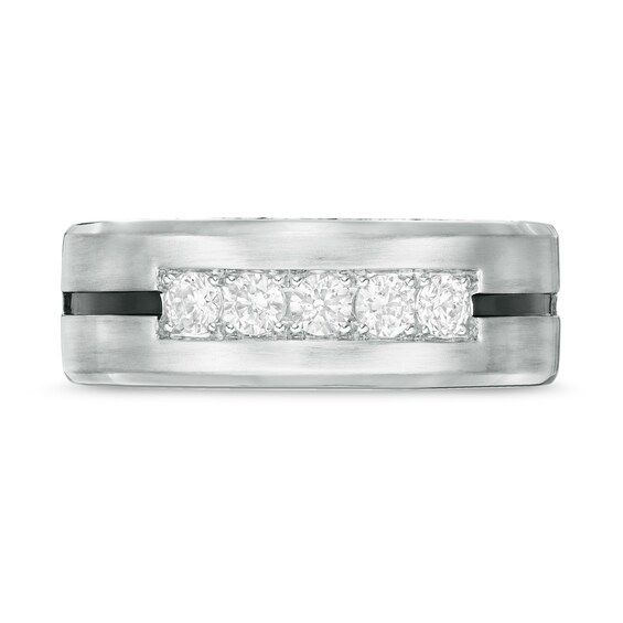 Vera Wang Love Collection Men's 0.69 CT. T.W. Black and White Diamond Five Stone Wedding Band in 14K White Gold