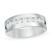 Thumbnail Image 0 of Vera Wang Love Collection Men's 0.95 CT. T.W. Diamond and Blue Sapphire Wedding Band in 14K White Gold