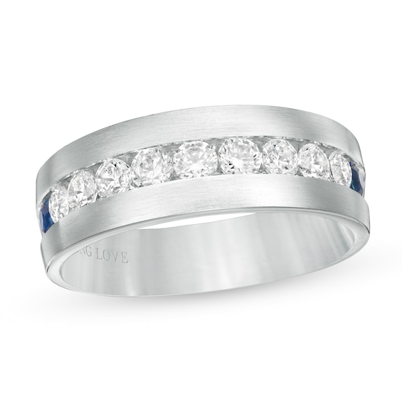 Vera Wang Love Collection Men's 0.95 CT. T.W. Diamond and Blue Sapphire ...