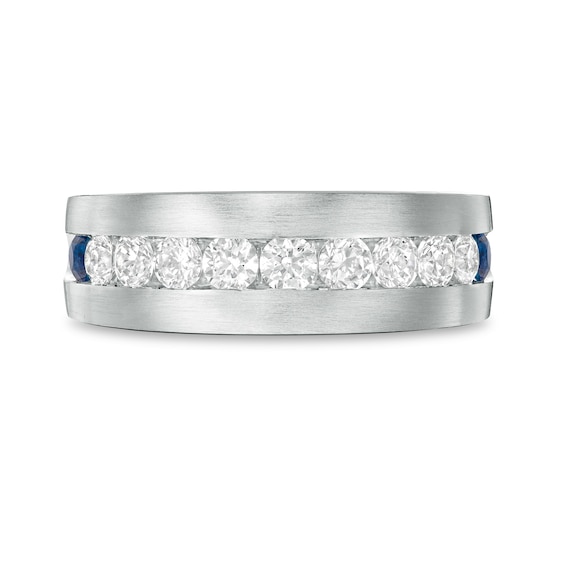 Vera Wang Love Collection Men's 0.95 CT. T.W. Diamond and Blue Sapphire Wedding Band in 14K White Gold