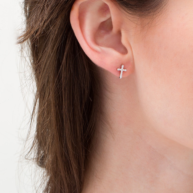 0.10 CT. T.W. Diamond Cross Stud Earrings in Sterling Silver|Peoples Jewellers