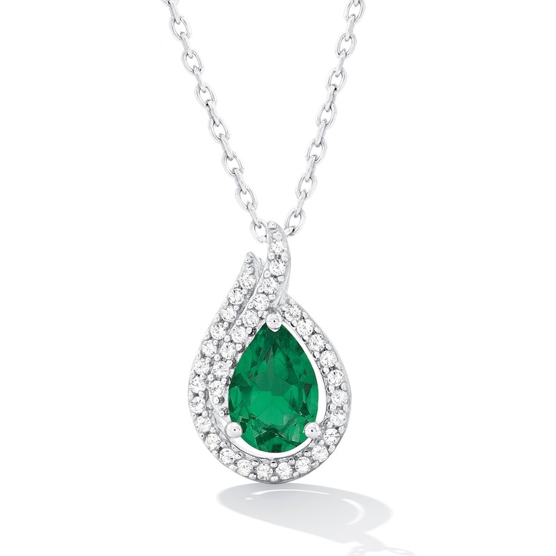 Pear-Shaped Lab-Created Emerald and White Sapphire Open Flame Pendant in Sterling Silver|Peoples Jewellers