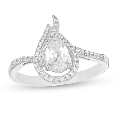 Pear-Shaped Lab-Created White Sapphire Flame Ring in Sterling Silver