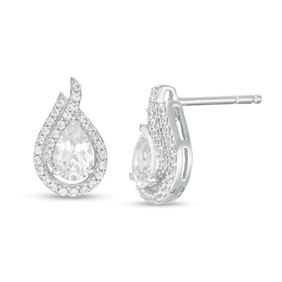 Pear-Shaped Lab-Created White Sapphire Flame Stud Earrings in Sterling Silver