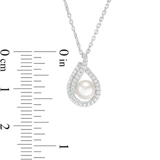 5.0mm Button Freshwater Cultured Pearl and Lab-Created White Sapphire Flame Pendant in Sterling Silver