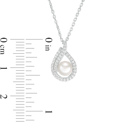 5.0mm Button Freshwater Cultured Pearl and Lab-Created White Sapphire Flame Pendant in Sterling Silver