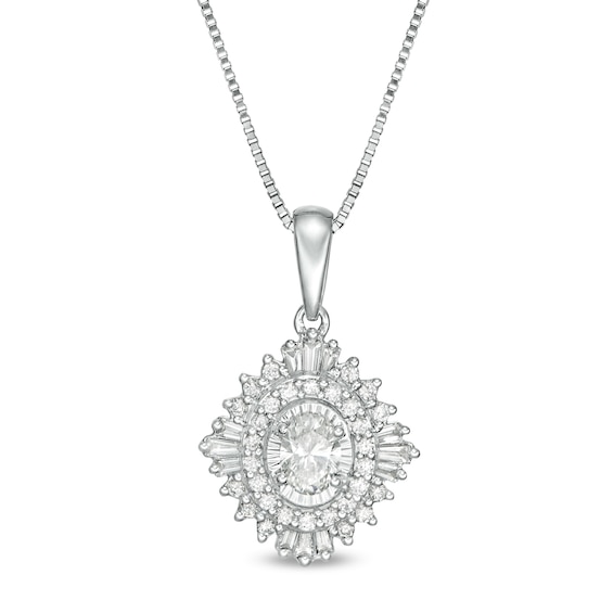 Marilyn Monroe™ Collection 0.37 CT. T.W. Oval Diamond Frame Starburst Pendant in 10K White Gold