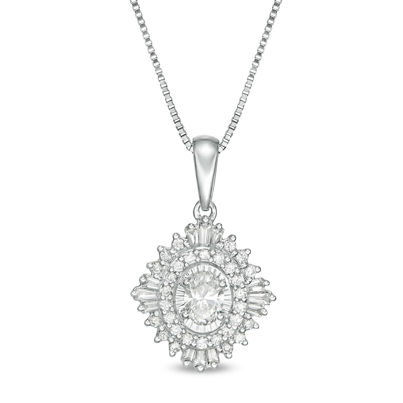 Marilyn Monroe™ Collection 0.37 CT. T.W. Oval Diamond Frame Starburst Pendant in 10K White Gold|Peoples Jewellers