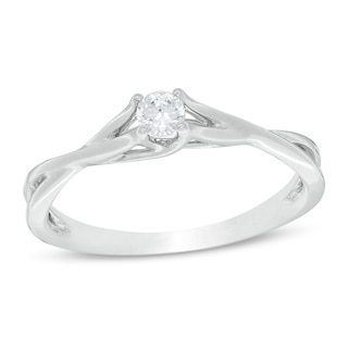 0.13 CT. Diamond Solitaire Crossover Shank Promise Ring in 10K White Gold