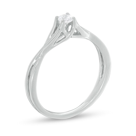 0.13 CT. Diamond Solitaire Crossover Shank Promise Ring in 10K White Gold