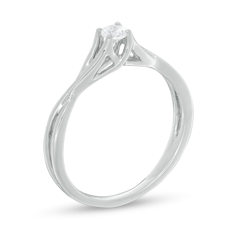 0.13 CT. Diamond Solitaire Crossover Shank Promise Ring in 10K White Gold