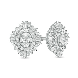 Marilyn Monroe™ Collection 0.58 CT. T.W. Oval Diamond Frame Starburst Stud Earrings in 10K White Gold