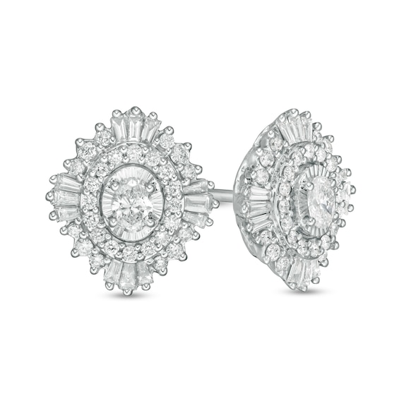 Marilyn Monroe™ Collection 0.58 CT. T.W. Oval Diamond Frame Starburst Stud Earrings in 10K White Gold