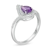 Thumbnail Image 2 of Pear-Shaped Amethyst and Lab-Created White Sapphire Flame Ring in Sterling Silver