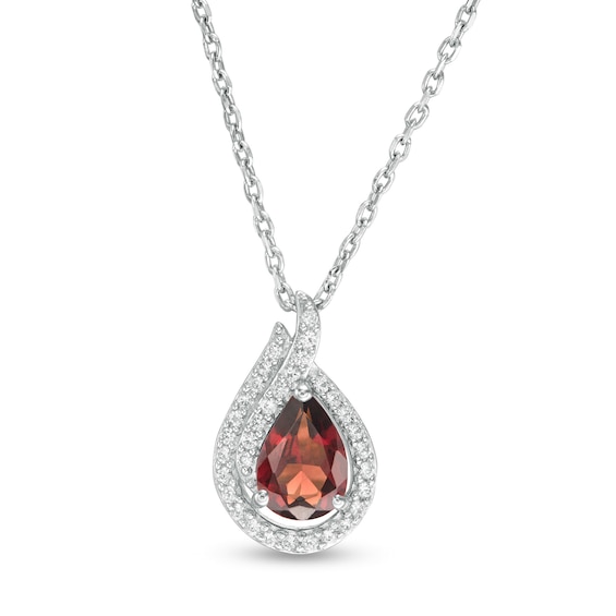 Pear-Shaped Garnet and Lab-Created White Sapphire Flame Pendant in Sterling Silver