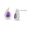 Thumbnail Image 0 of Pear-Shaped Amethyst and Lab-Created White Sapphire Flame Stud Earrings in Sterling Silver