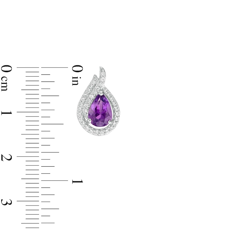 Pear-Shaped Amethyst and Lab-Created White Sapphire Flame Stud Earrings in Sterling Silver
