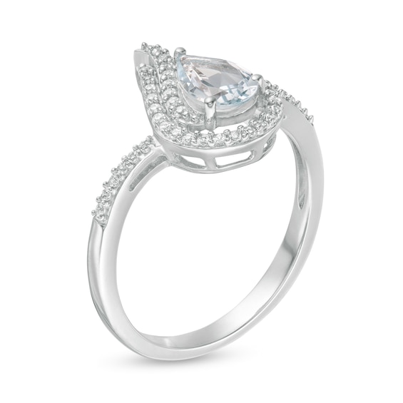 Pear-Shaped Aquamarine and Lab-Created White Sapphire Flame Ring in Sterling Silver