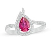 Pear-Shaped Lab-Created Ruby and White Sapphire Flame Ring in Sterling Silver