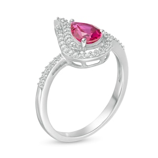 Pear-Shaped Lab-Created Ruby and White Sapphire Flame Ring in Sterling Silver