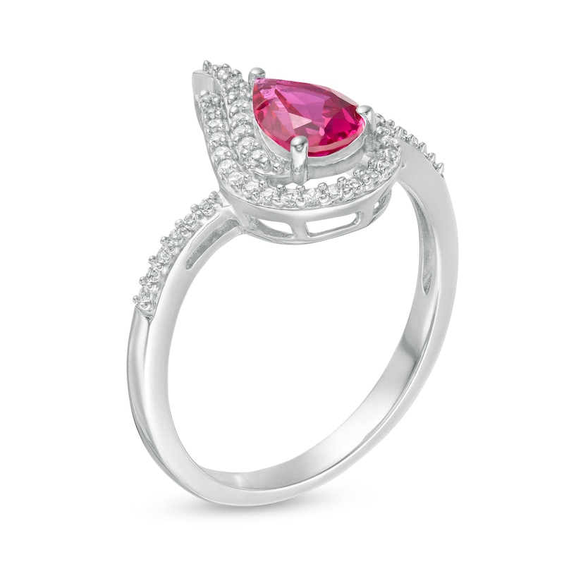 Pear-Shaped Lab-Created Ruby and White Sapphire Flame Ring in Sterling Silver|Peoples Jewellers