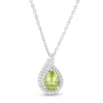 Pear-Shaped Peridot and Lab-Created White Sapphire Flame Pendant in Sterling Silver