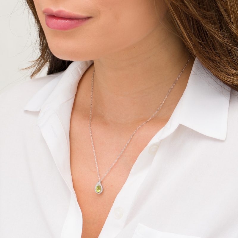 Pear-Shaped Peridot and Lab-Created White Sapphire Flame Pendant in Sterling Silver|Peoples Jewellers