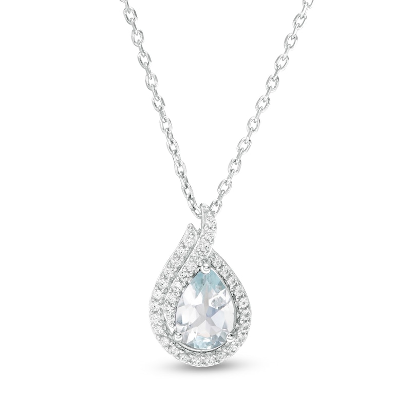 Pear-Shaped Aquamarine and Lab-Created White Sapphire Flame Pendant in ...