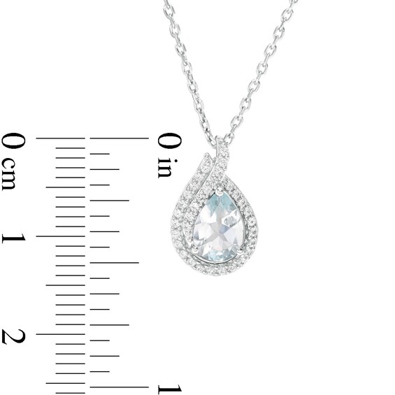 Pear-Shaped Aquamarine and Lab-Created White Sapphire Flame Pendant in Sterling Silver