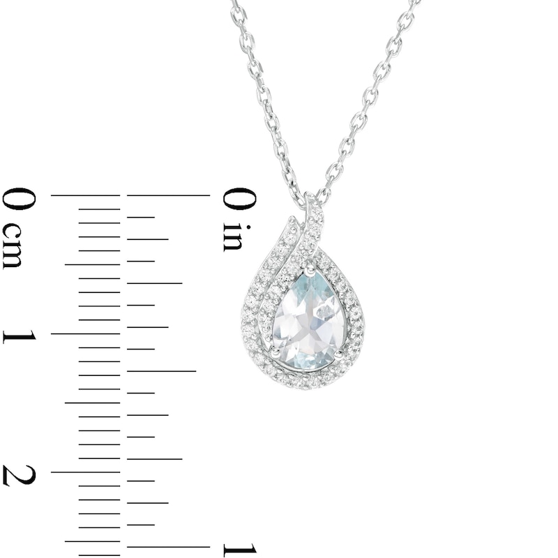 Pear-Shaped Aquamarine and Lab-Created White Sapphire Flame Pendant in Sterling Silver|Peoples Jewellers