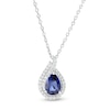 Pear-Shaped Lab-Created Blue and White Sapphire Flame Pendant in Sterling Silver