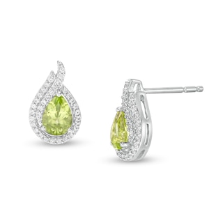 Pear-Shaped Peridot and Lab-Created White Sapphire Flame Stud Earrings in Sterling Silver